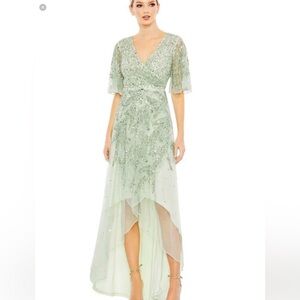 Mac Duggal 93681 Womens SEQUINED BUTTERFLY SLEEVE HIGH LOW GOWN Sage 10